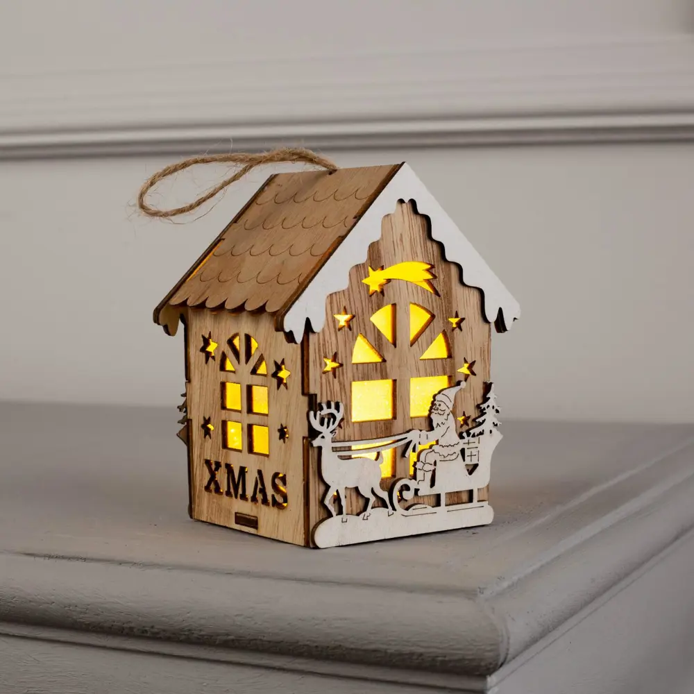 Фото 3 Елочная игрушка Домик с дедом морозом на санках Luazon lighting 6117291 7 см х 8 см бежевый Фото 3 Елочная игрушка Домик с дедом морозом на санках Luazon lighting 6117291 7 см х 8 см бежевый