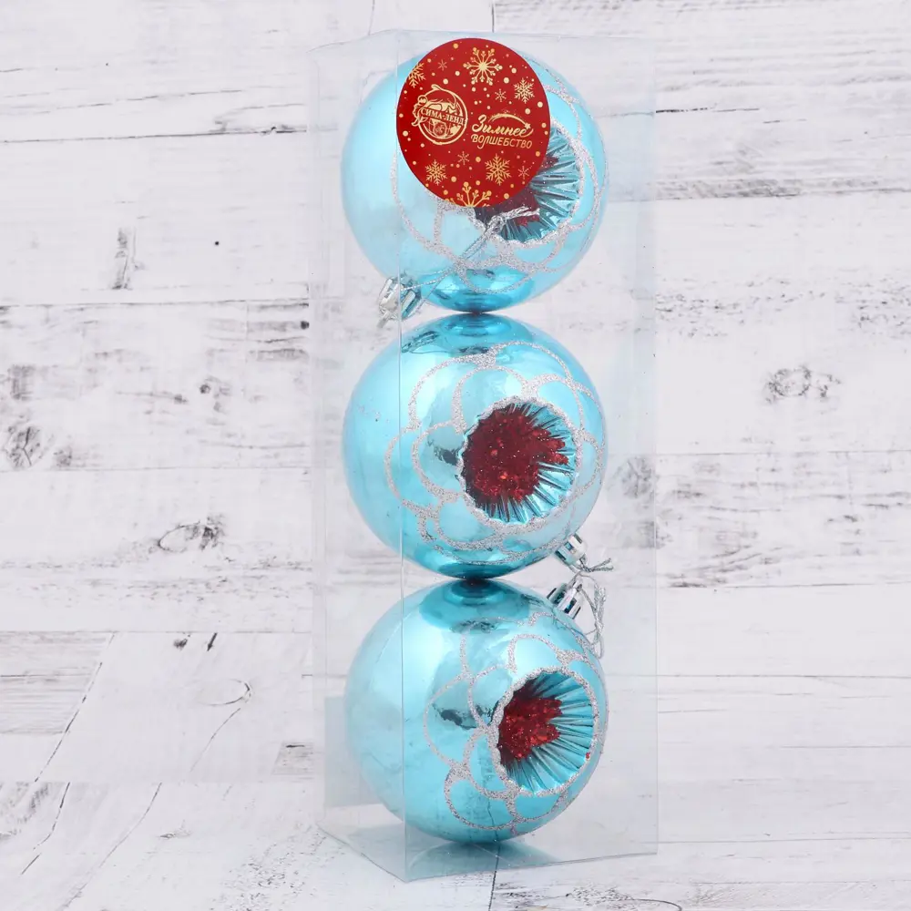Фото 2 Набор елочных шаров Зимнее волшебство 4962761 Цветочная аура 8 см пластик синий 3 шт Фото 2 Набор елочных шаров Зимнее волшебство 4962761 Цветочная аура 8 см пластик синий 3 шт