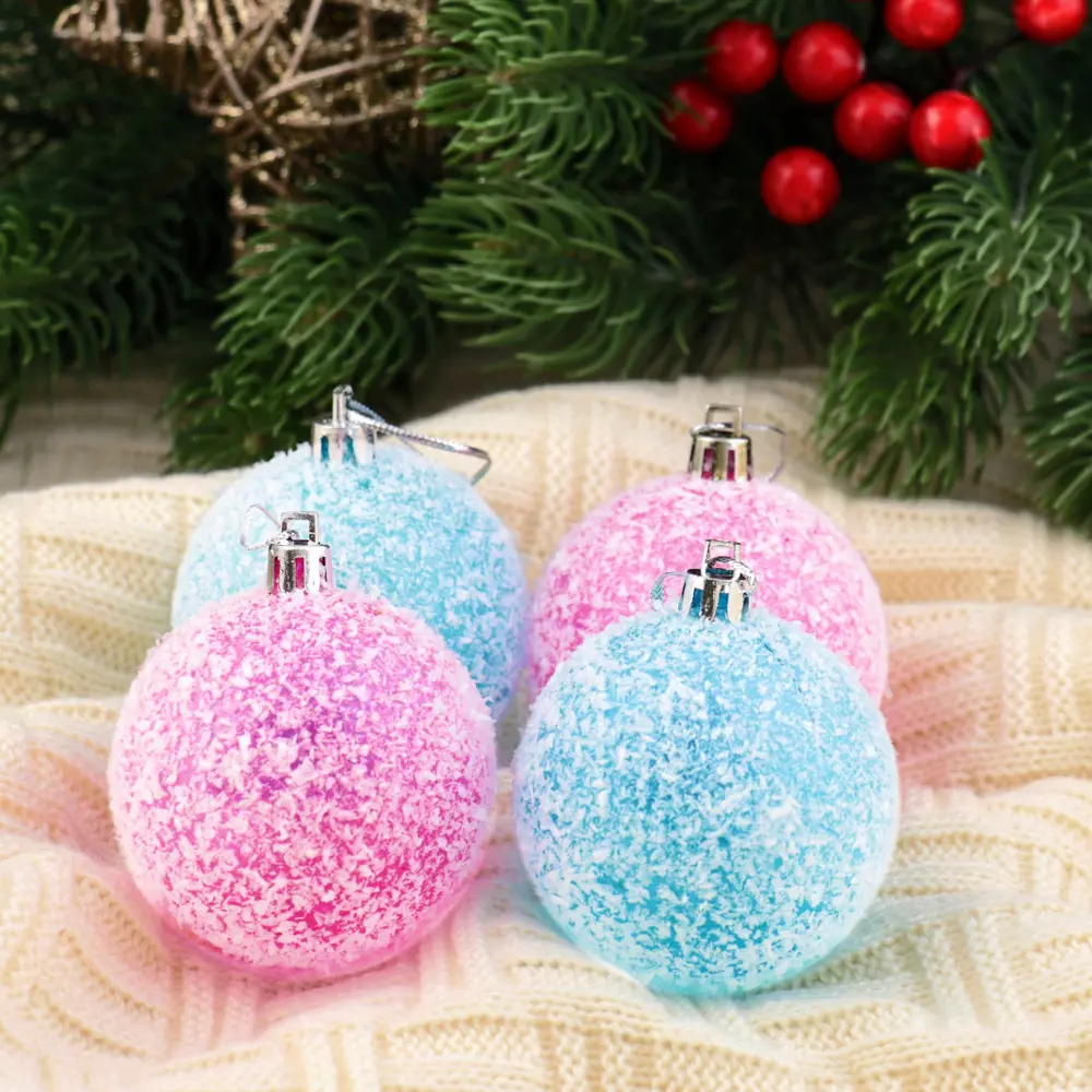 Фото Набор елочных шаров Зимнее волшебство 1307159 Заснеженный 6 см пластик разноцветный 4 шт