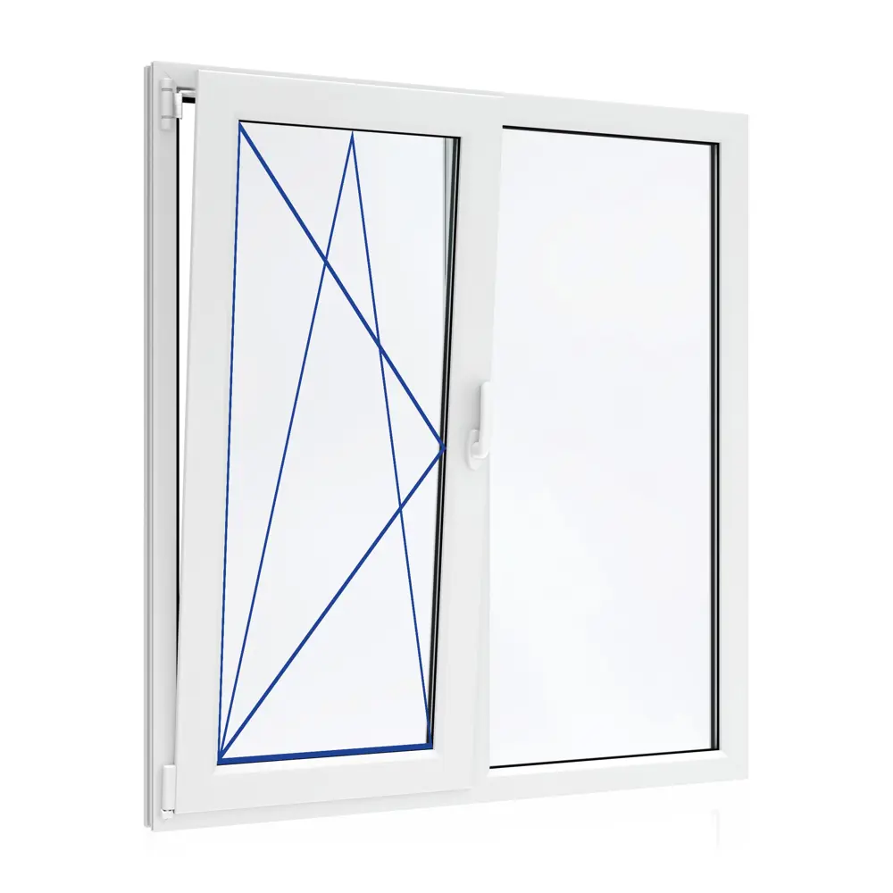 Фото Окно ПВХ двустворчатое VEKA WHS 72 ширина 100 х высота 120 см правое глухое/левое поворотно-откидное с ручкой Rhapsody двухкамерный стеклопакет Фото Окно ПВХ двустворчатое VEKA WHS 72 ширина 100 х высота 120 см правое глухое/левое поворотно-откидное с ручкой Rhapsody двухкамерный стеклопакет