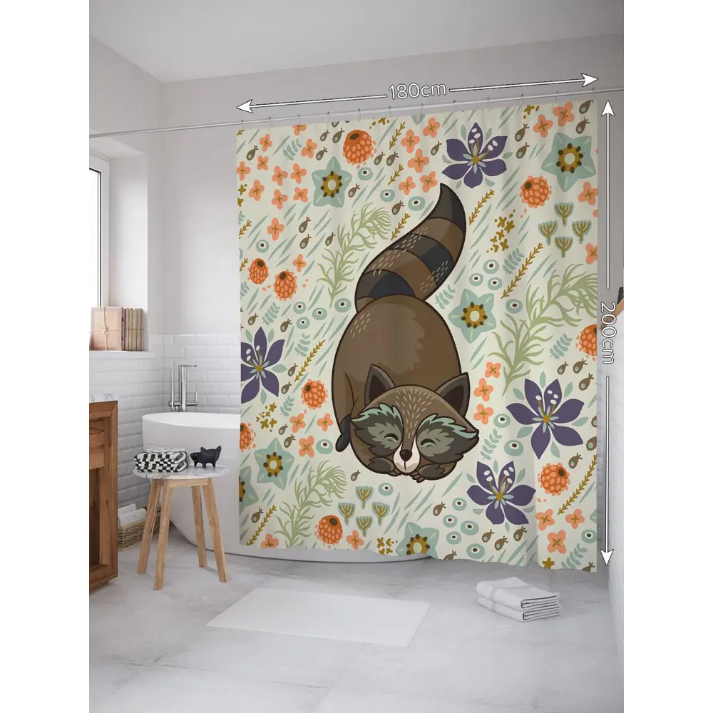 Фото 2 Шторка для ванной Милый енот 180x200 см