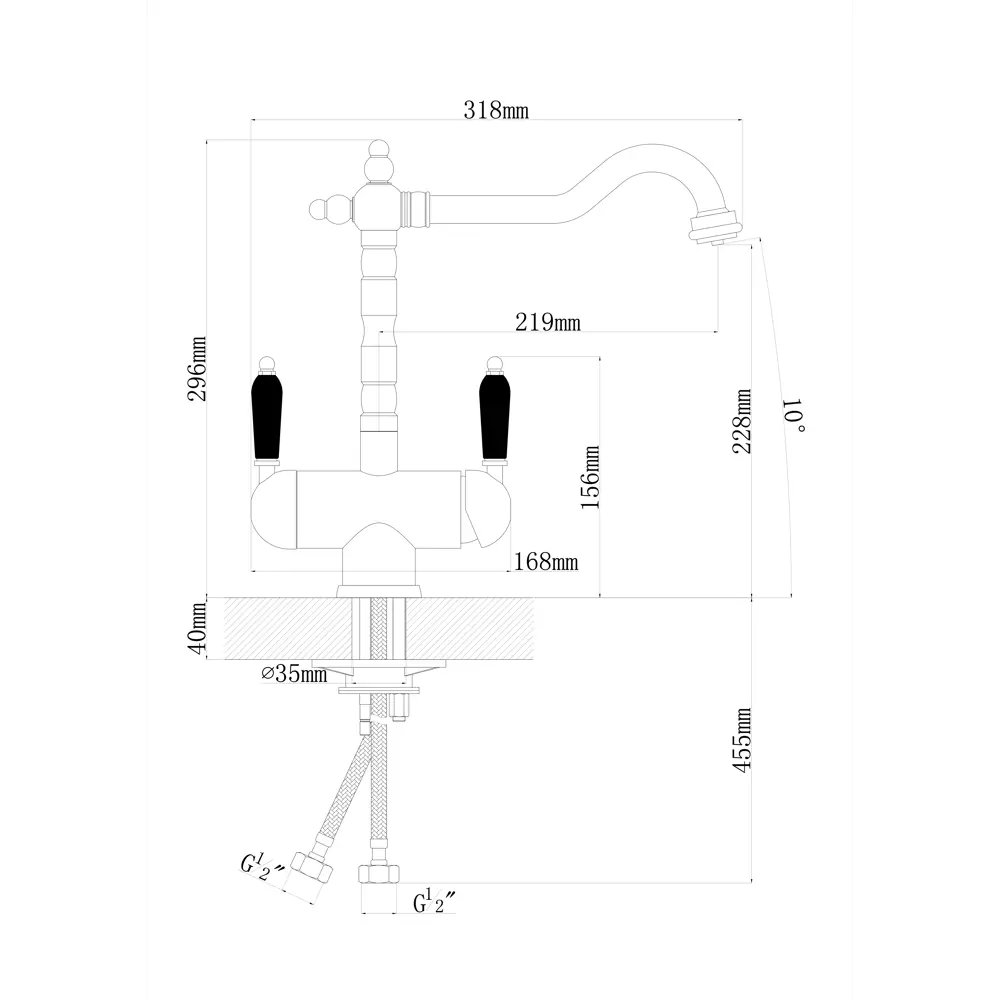 Фото 2 Двухвентильный смеситель Flortek Ария излив 22.8 см цвет черный