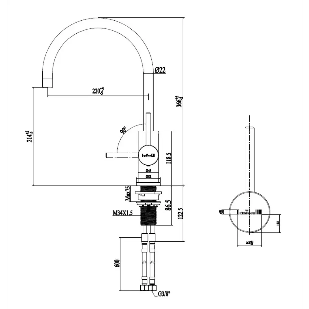 Фото 2 Однорычажный смеситель Reginox 44438 излив 21.4 см цвет хром