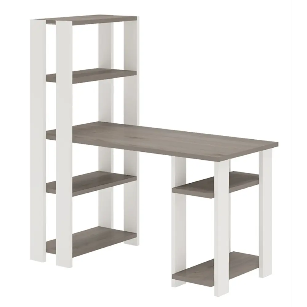 Фото Компьютерный стол Мэрдэс СТН-145/130 БЕН 130x145x65 см ЛДСП цвет серый дуб/белый жемчуг Фото Компьютерный стол Мэрдэс СТН-145/130 БЕН 130x145x65 см ЛДСП цвет серый дуб/белый жемчуг