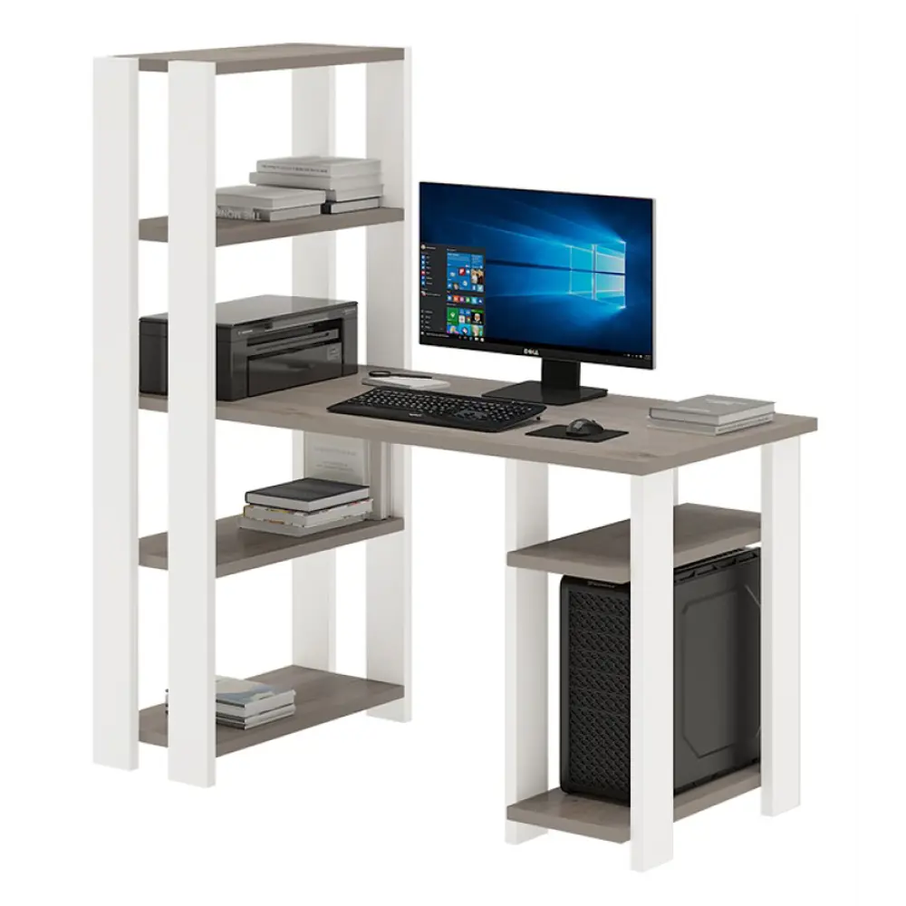 Фото 3 Компьютерный стол Мэрдэс СТН-145/130 БЕН 130x145x65 см ЛДСП цвет серый дуб/белый жемчуг Фото 3 Компьютерный стол Мэрдэс СТН-145/130 БЕН 130x145x65 см ЛДСП цвет серый дуб/белый жемчуг