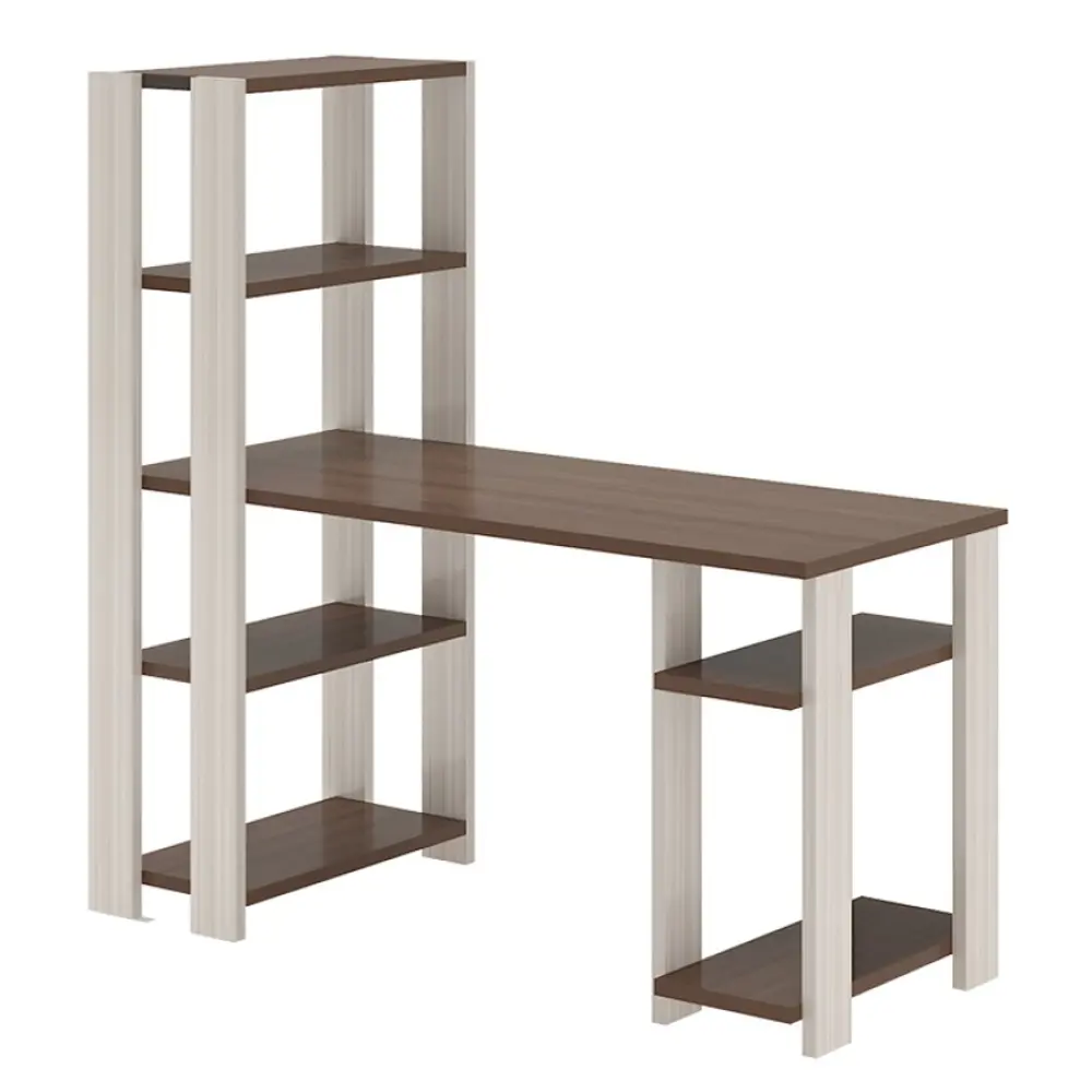 Фото Компьютерный стол Мэрдэс СТН-145/140 КШ-Ч 140x145x65 см ЛДСП цвет коричневый/бежево-белый Фото Компьютерный стол Мэрдэс СТН-145/140 КШ-Ч 140x145x65 см ЛДСП цвет коричневый/бежево-белый