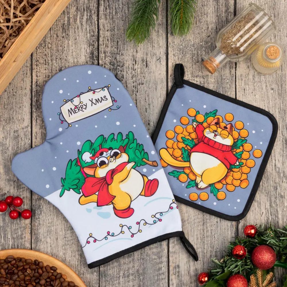 Фото Прихватка Доляна Merry Xmas 20x28 см габардин цвет голубой 2 шт Фото Прихватка Доляна Merry Xmas 20x28 см габардин цвет голубой 2 шт