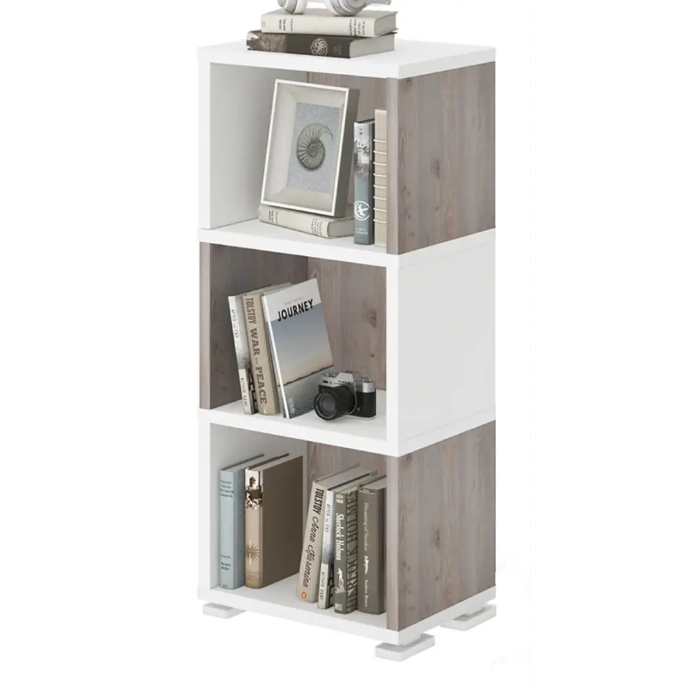 Фото 4 Стеллаж Мэрдэ СБ-15/3 НБЕ с 45.2x109.5x30 см ЛДСП цвет серый дуб/белый жемчуг нагрузка на полку до 40 кг