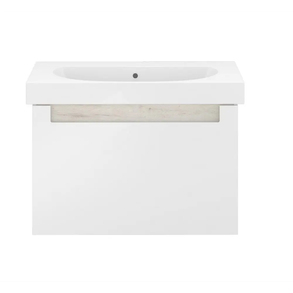Фото Тумба под раковину подвесная Buongiorno Plus 80 см цвет белый дуб
