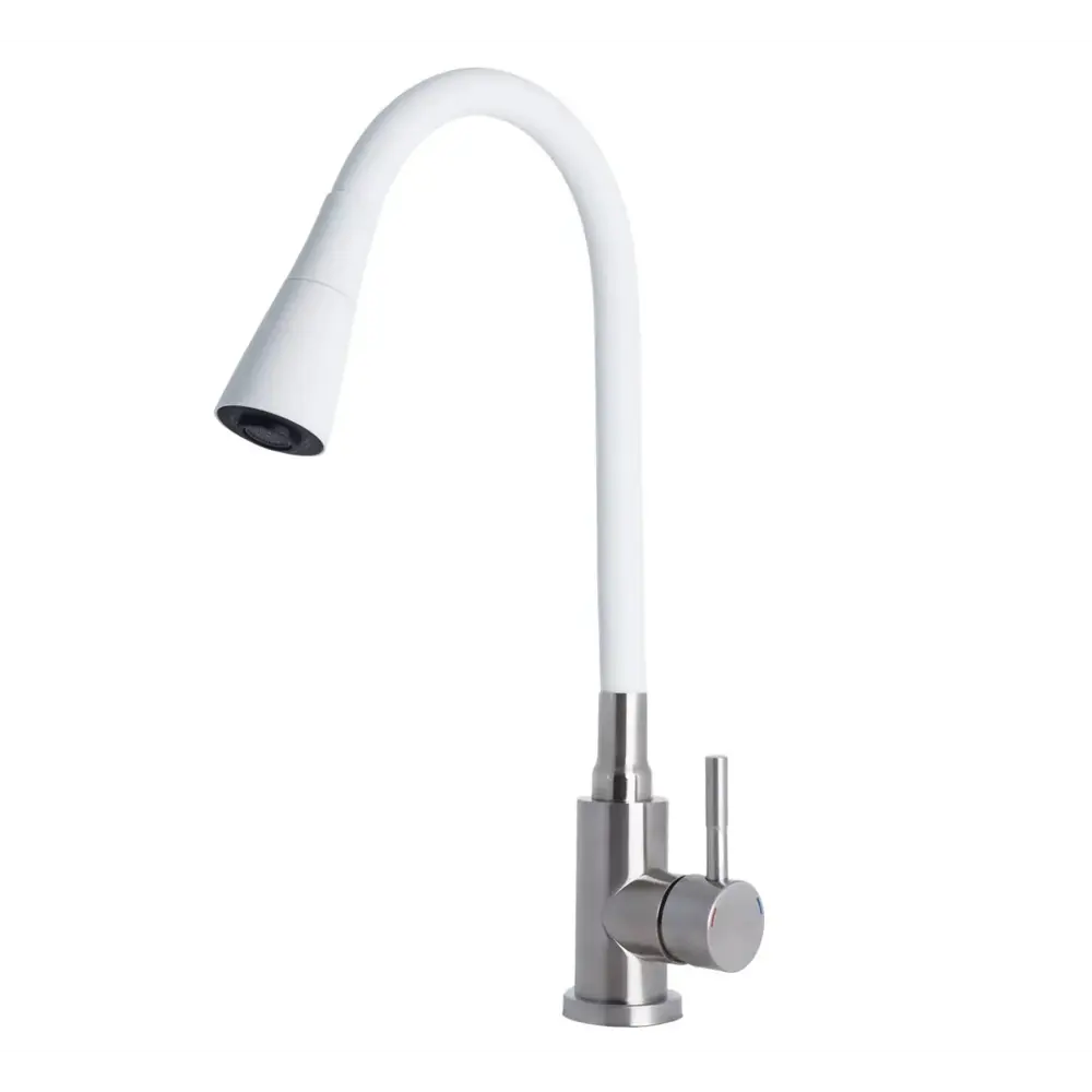Фото 2 Смеситель для кухни с гибким изливом 26 см Divino BW7105 нержавеющая сталь цвет белый