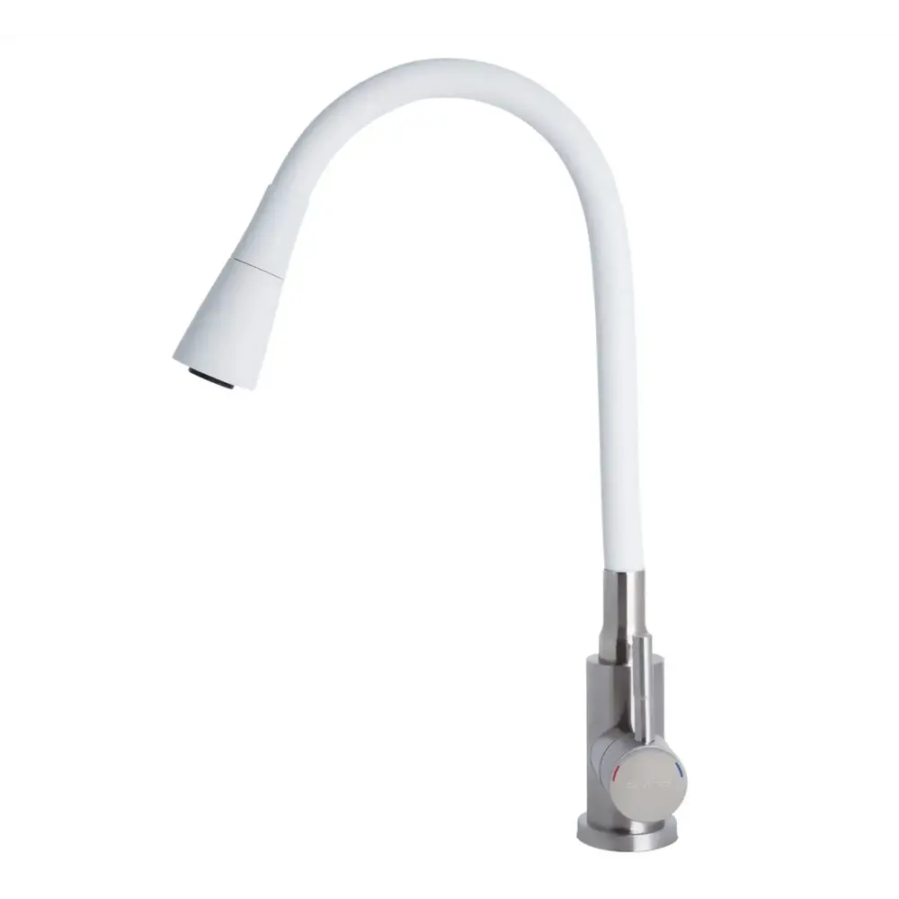 Фото 4 Смеситель для кухни с гибким изливом 26 см Divino BW7105 нержавеющая сталь цвет белый