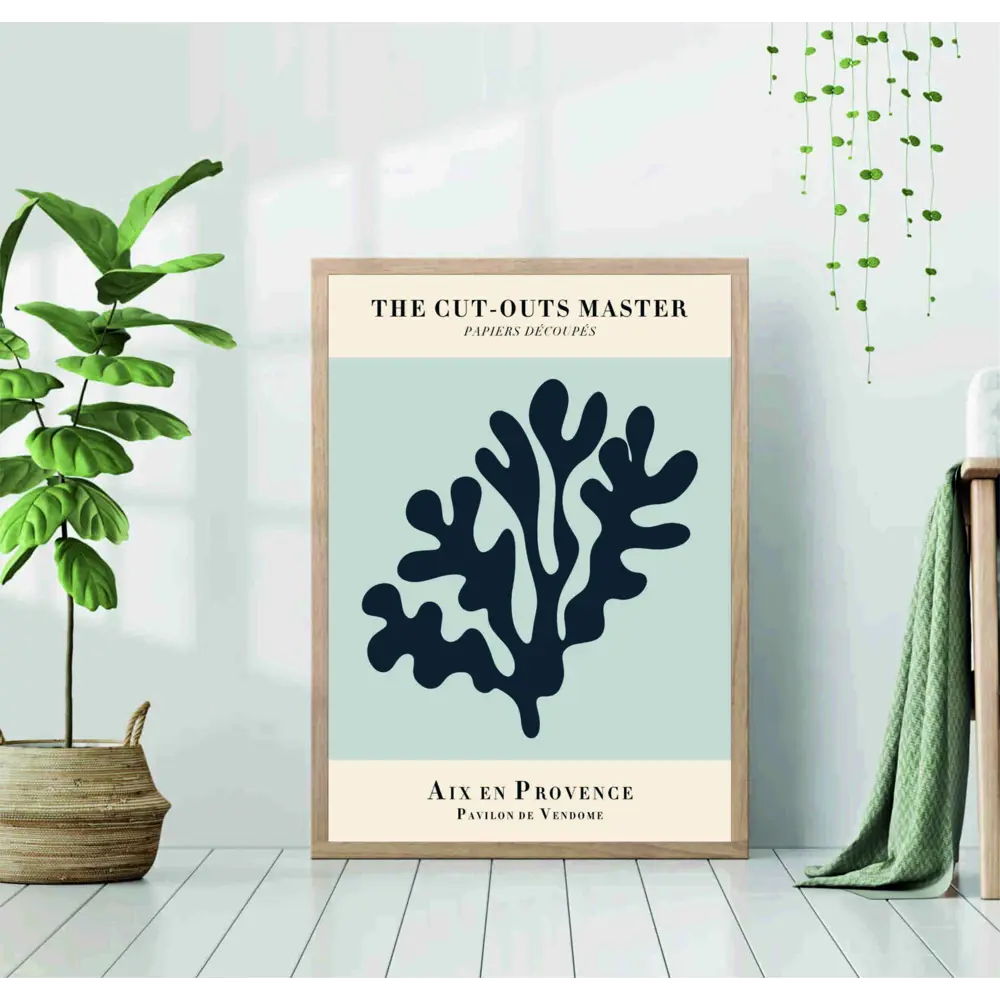 Фото Постер 28 картин "Абстракция рисунок синее растение на голубом фоне" 70x50 см, в подарочном тубусе без рамы