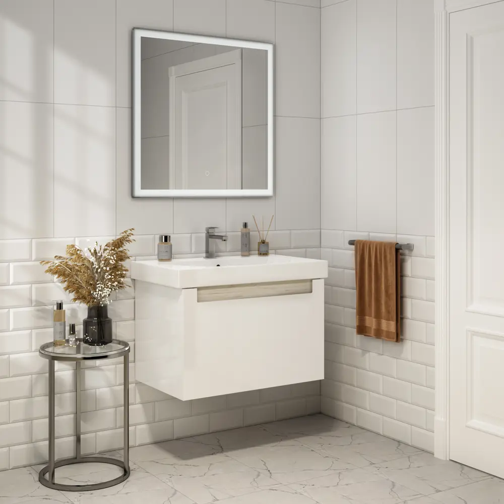 Фото 5 Тумба под раковину подвесная Buongiorno Plus 80 см цвет белый дуб Фото 5 Тумба под раковину подвесная Buongiorno Plus 80 см цвет белый дуб