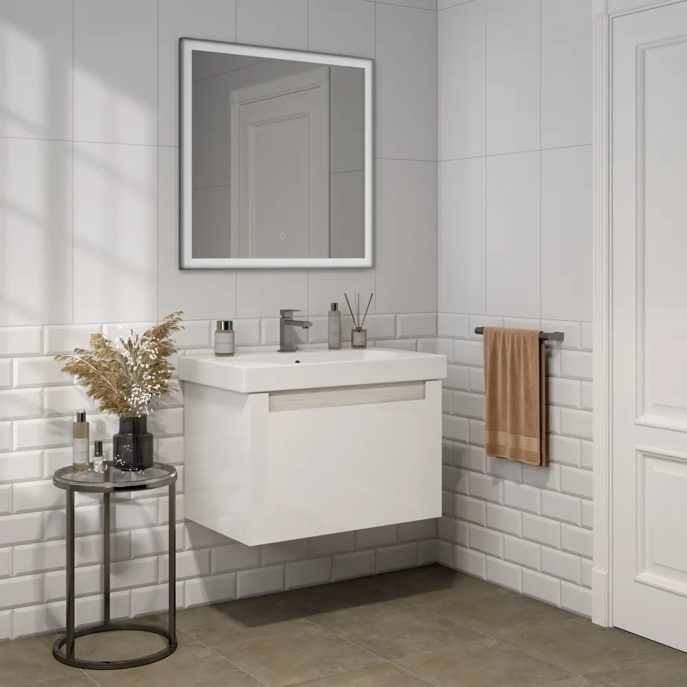 Фото 4 Тумба под раковину подвесная Buongiorno Plus 80 см цвет белый дуб Фото 4 Тумба под раковину подвесная Buongiorno Plus 80 см цвет белый дуб