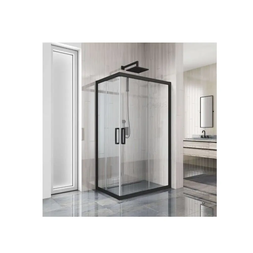 Фото Душевой уголок Creto 129-DEO-170-100-200-CLN-6BLM прямоугольник 170x100см черный профиль эффект стекла прозрачный Фото Душевой уголок Creto 129-DEO-170-100-200-CLN-6BLM прямоугольник 170x100см черный профиль эффект стекла прозрачный