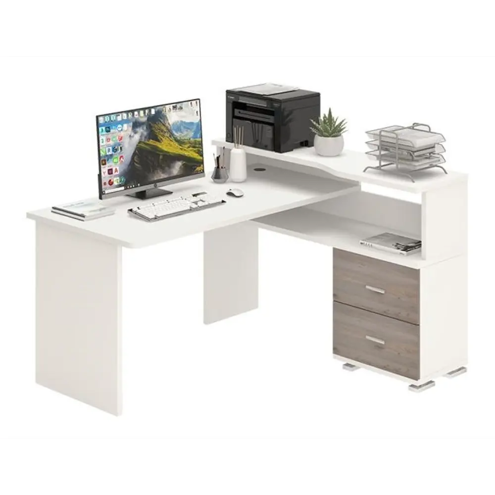 Фото 5 Компьютерный стол Мэрдэс СР-620/140 C БЕШШ-Ч-ПРАВ 130x140x93 см ЛДСП цвет коричневый,белый жемчуг Фото 5 Компьютерный стол Мэрдэс СР-620/140 C БЕШШ-Ч-ПРАВ 130x140x93 см ЛДСП цвет коричневый,белый жемчуг