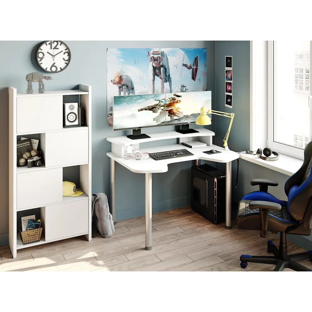 Фото 4 Компьютерный стол Мэрдэс СКЛ-Игр120МО+НКИЛ120 БЕ 120x95x90 см ЛДСП цвет белый жемчуг Фото 4 Компьютерный стол Мэрдэс СКЛ-Игр120МО+НКИЛ120 БЕ 120x95x90 см ЛДСП цвет белый жемчуг