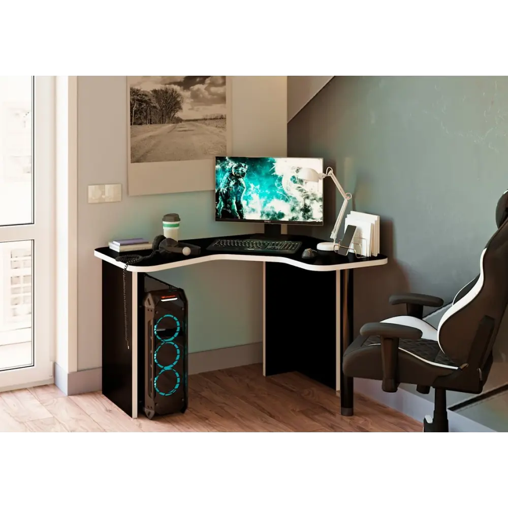 Фото 4 Компьютерный стол Мэрдэс СКЛ-ИгрУгл120 ЧБЕ черный/белый левый 120x77x100 см ЛДСП цвет черный,белый жемчуг Фото 4 Компьютерный стол Мэрдэс СКЛ-ИгрУгл120 ЧБЕ черный/белый левый 120x77x100 см ЛДСП цвет черный,белый жемчуг