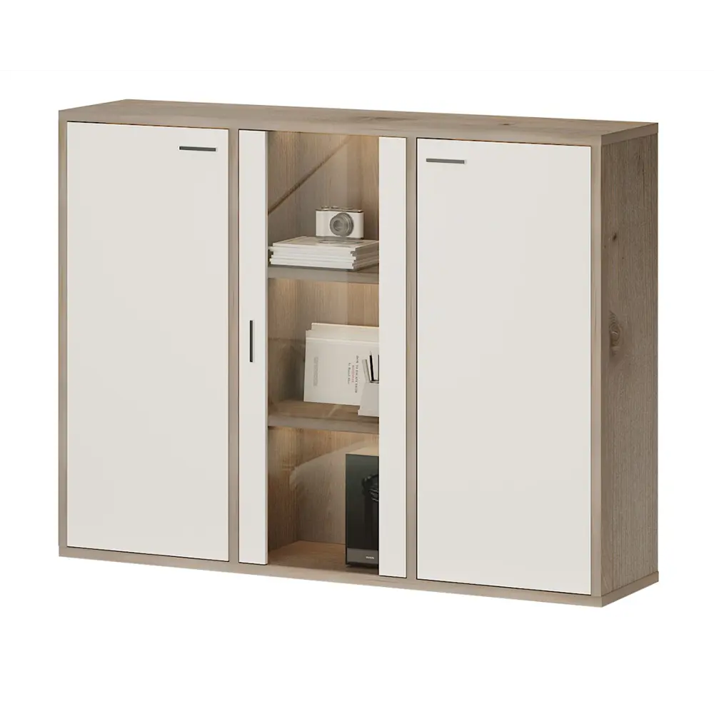 Фото 3 Стеллаж Мэрдэс СУ(ш3в1)+2ФГ+1ФС Н нельсон 145x109x34 см нагрузка до 40 кг ЛДСП цвет серый дуб