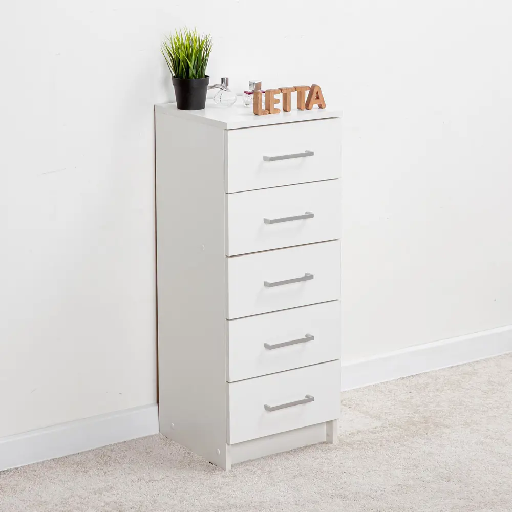 Фото Комод Letta 35x89x35.4 см 5 ящиков ЛДСП цвет белый 2997 Фото Комод Letta 35x89x35.4 см 5 ящиков ЛДСП цвет белый 2997