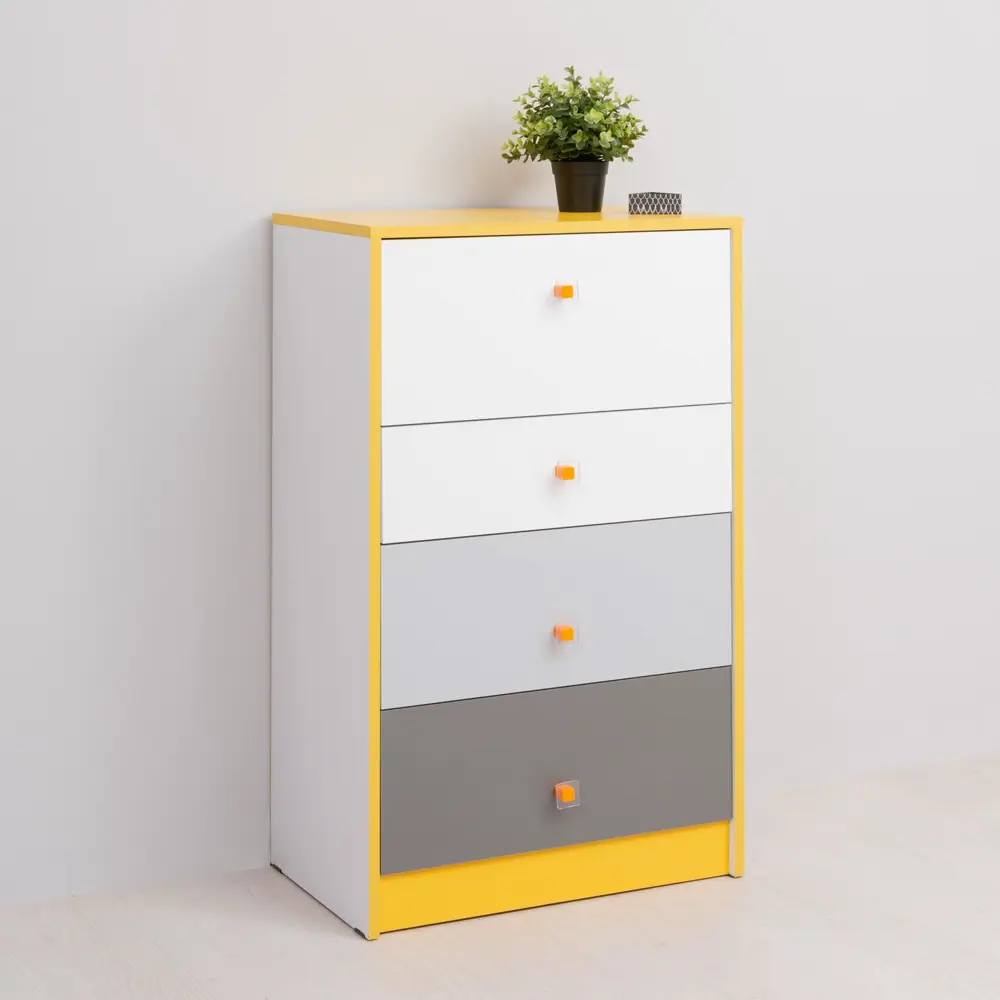 Фото Комод Моби 13.120 4 ящика 60x37x96.5 см ЛДСП цвет желтый Фото Комод Моби 13.120 4 ящика 60x37x96.5 см ЛДСП цвет желтый