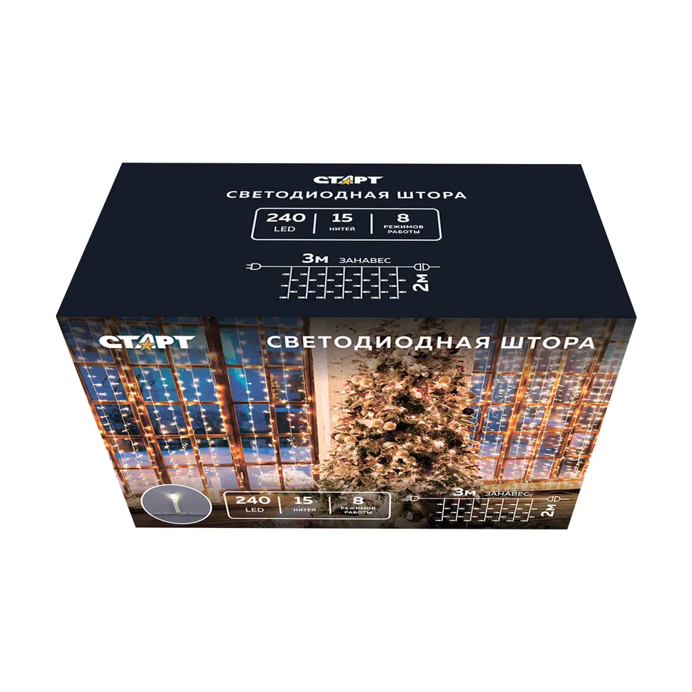 Фото 5 Электрогирлянда универсальная Старт старт нг 240led 220v 8 реж 3x2м занавес занавес 3 x 3 м 240 ламп белый 8 режимов работы Фото 5 Электрогирлянда универсальная Старт старт нг 240led 220v 8 реж 3x2м занавес занавес 3 x 3 м 240 ламп белый 8 режимов работы