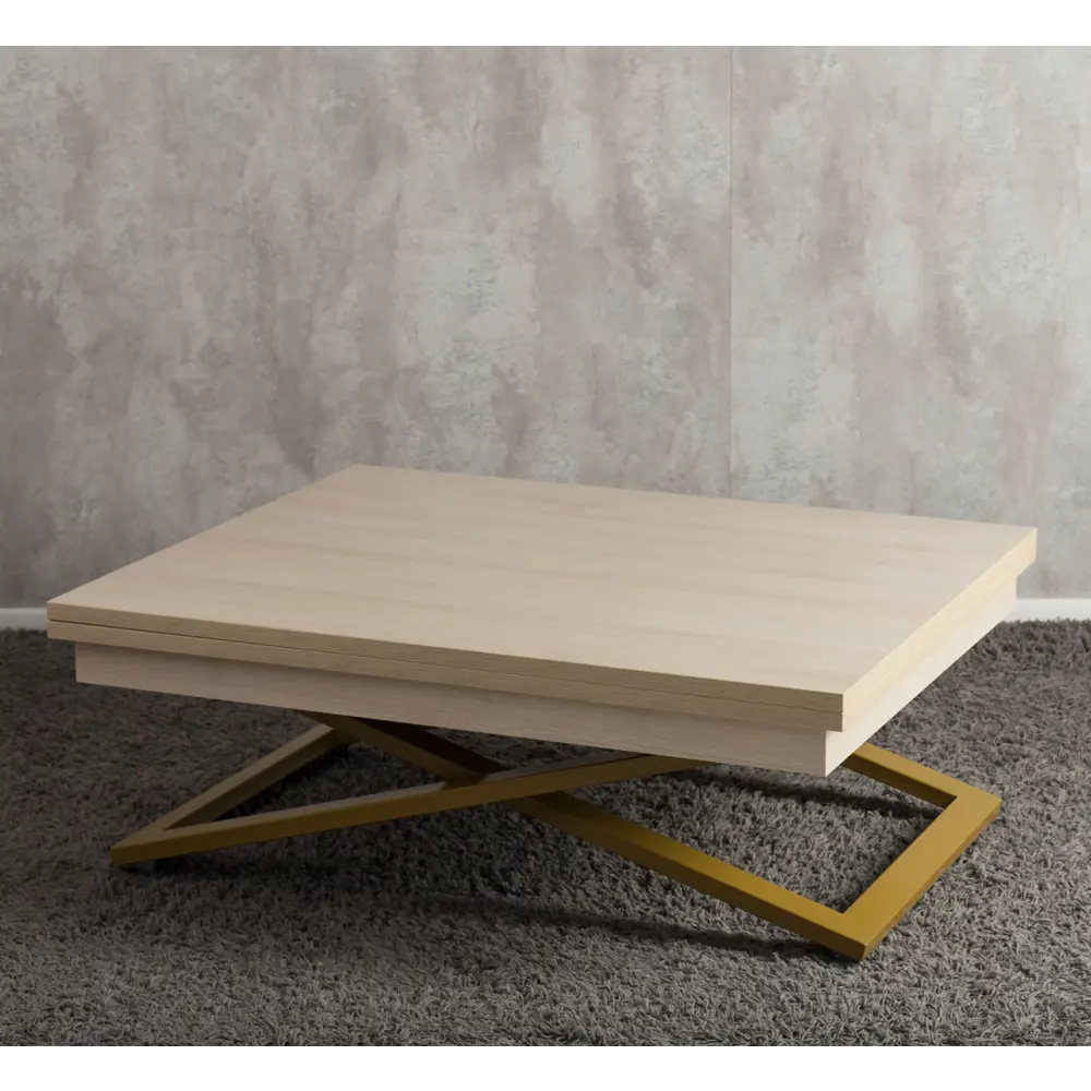 Фото Стол прямоугольный Levmar Cross 101x101 см ЛДСП цвет дуб шамони светлый/золотой Фото Стол прямоугольный Levmar Cross 101x101 см ЛДСП цвет дуб шамони светлый/золотой