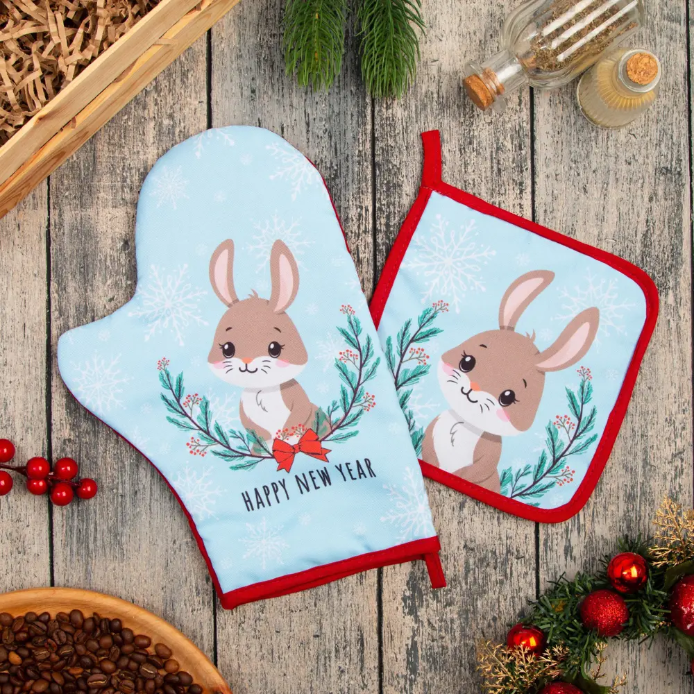 Фото Прихватка Доляна Winter hare 20x28 см полиэстер цвет голубой 2 шт Фото Прихватка Доляна Winter hare 20x28 см полиэстер цвет голубой 2 шт