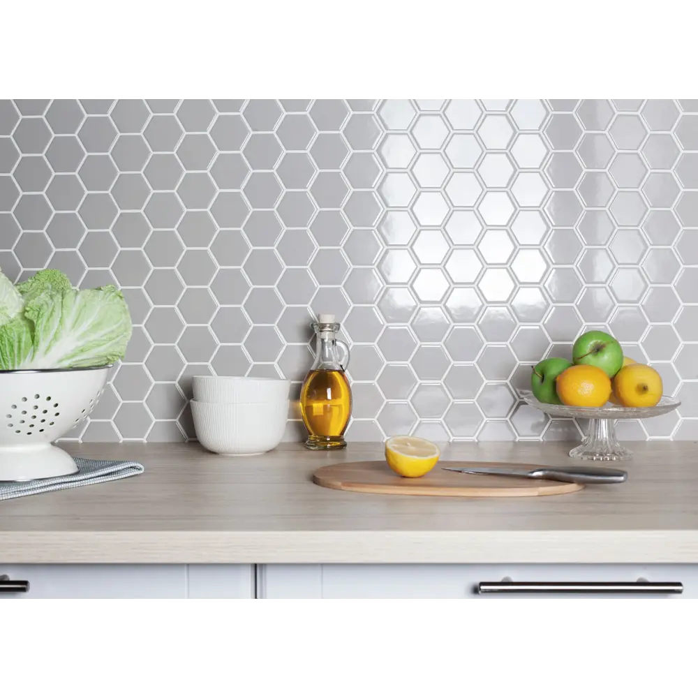 Фото 9 Мозаика керамическая Smart Mosaic Homework Hexagon Grey Glossy 27.1x28.2 см цвет серый Фото 9 Мозаика керамическая Smart Mosaic Homework Hexagon Grey Glossy 27.1x28.2 см цвет серый