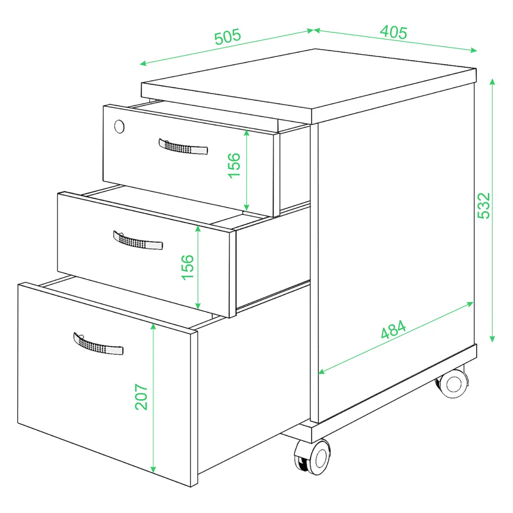 Фото 2 Тумба с выдвижными ящиками Мэрдэс ТС-2 ВК 40.50x64x50.50 3 ящика ЛДСП цвет венге