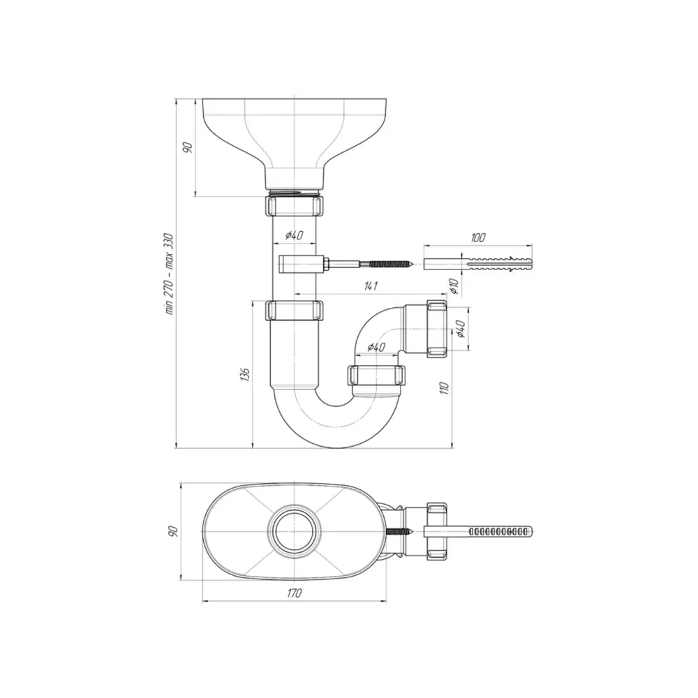 Фото 3 Сифон для мойки АНИ Пласт DR5000 1 1/2"х40 мм прямоточный