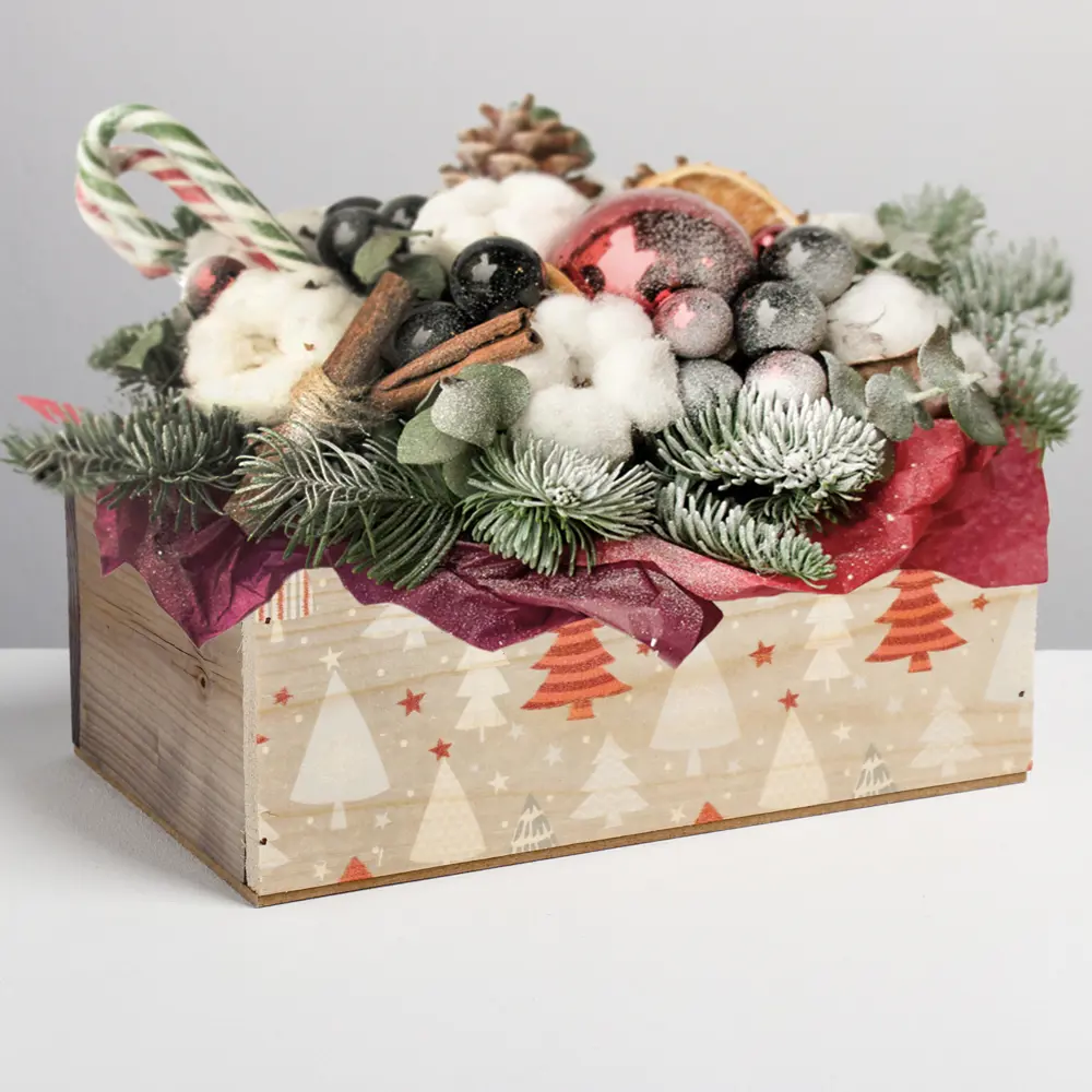 Фото Деревянный ящик без ручки «Ёлки» 24.5x14.5x9 см Фото Деревянный ящик без ручки «Ёлки» 24.5x14.5x9 см