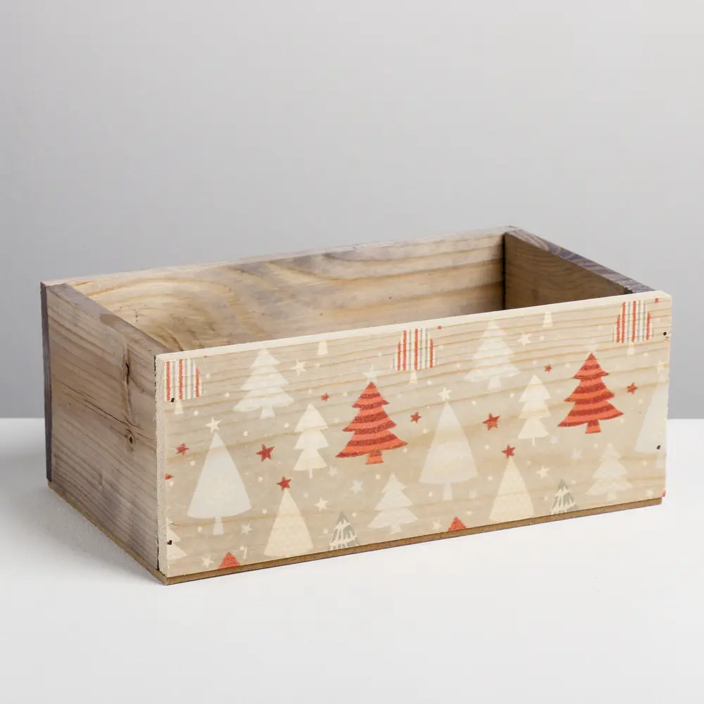 Фото 2 Деревянный ящик без ручки «Ёлки» 24.5x14.5x9 см Фото 2 Деревянный ящик без ручки «Ёлки» 24.5x14.5x9 см