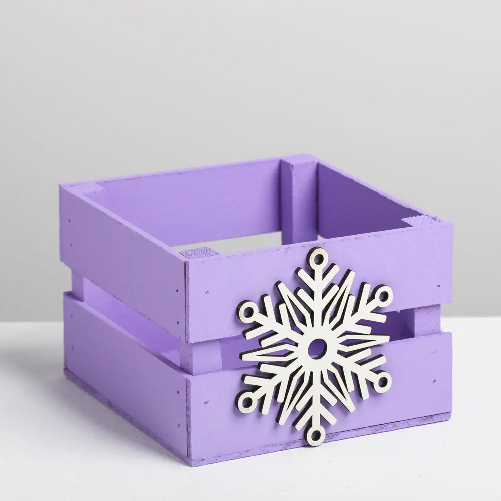 Фото 2 Деревянный ящик реечный «Снежинка» 13x13x9 см Фото 2 Деревянный ящик реечный «Снежинка» 13x13x9 см