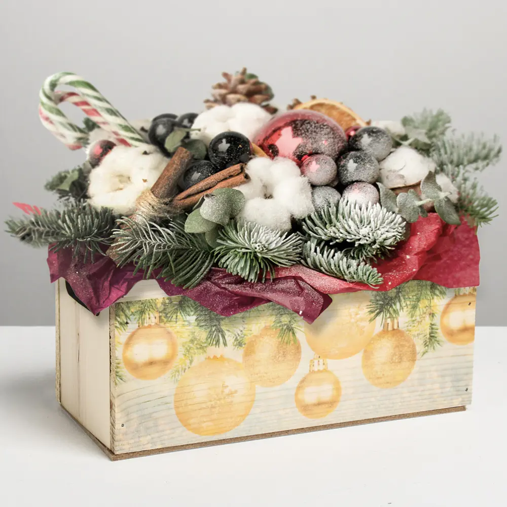 Фото Деревянный ящик с ручками «Ёлка» 24.5x5x10 см Фото Деревянный ящик с ручками «Ёлка» 24.5x5x10 см