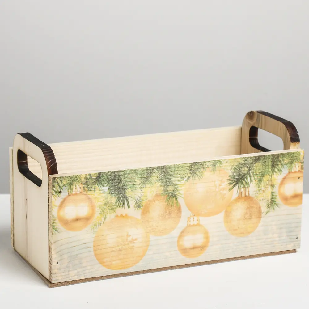 Фото 2 Деревянный ящик с ручками «Ёлка» 24.5x5x10 см Фото 2 Деревянный ящик с ручками «Ёлка» 24.5x5x10 см