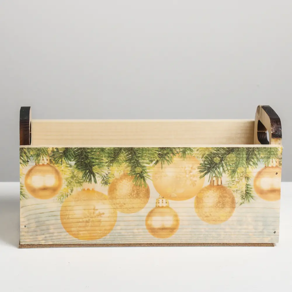 Фото 3 Деревянный ящик с ручками «Ёлка» 24.5x5x10 см Фото 3 Деревянный ящик с ручками «Ёлка» 24.5x5x10 см