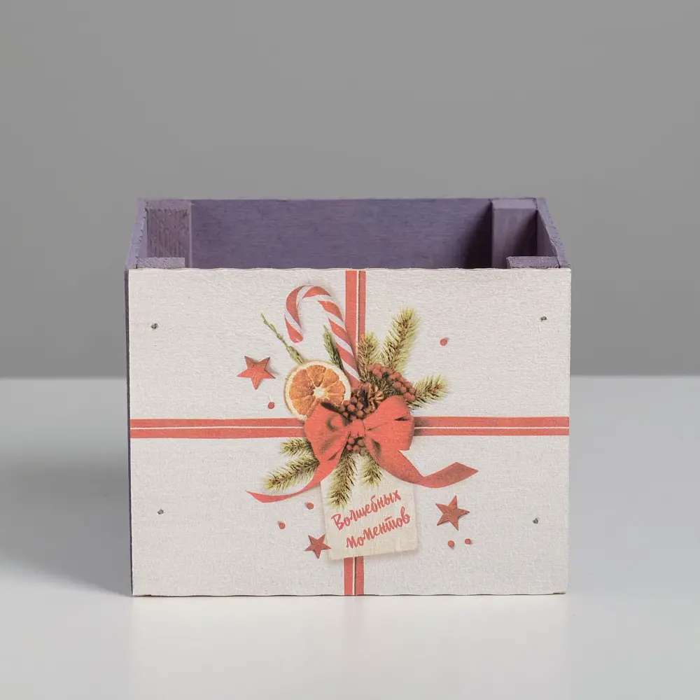 Фото 2 Кашпо деревянное "Волшебных моментов" без ручки 12.5x10.5x9.5 см