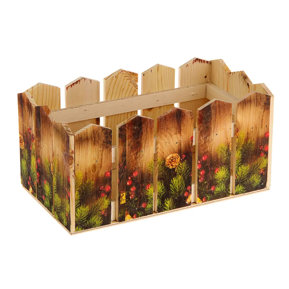 Фото Кашпо флористическое "Заборчик" новогодний четырехсторонний 24x13x13 см Фото Кашпо флористическое "Заборчик" новогодний четырехсторонний 24x13x13 см