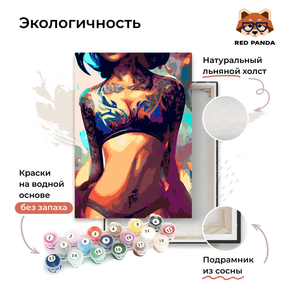 Фото 3 Картина по номерам Red panda Девушка с татуировками 30x40 см Фото 3 Картина по номерам Red panda Девушка с татуировками 30x40 см
