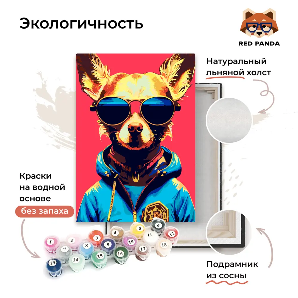 Фото 3 Картина по номерам Red panda Чихуахуа в очках 30x40 см Фото 3 Картина по номерам Red panda Чихуахуа в очках 30x40 см