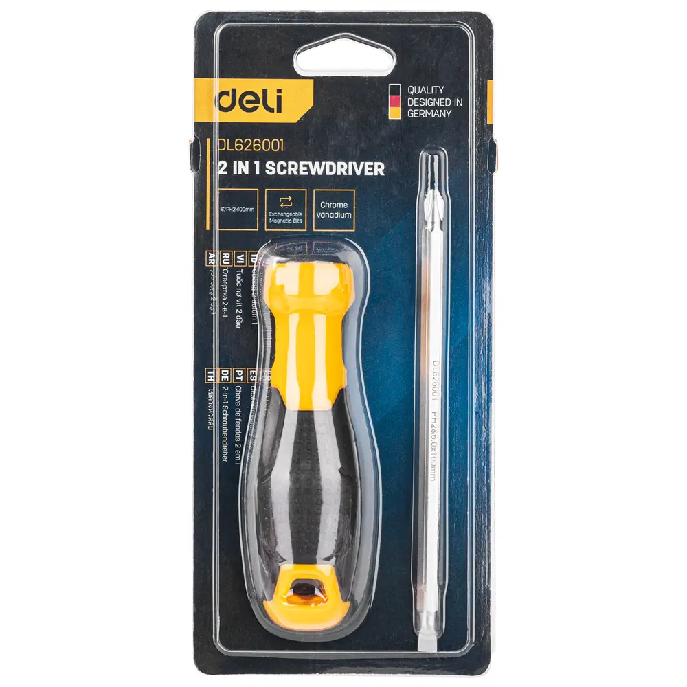 Фото 3 Отвертка двухсторонняя Deli Tools DL626001, PH2/SL6x100 мм Фото 3 Отвертка двухсторонняя Deli Tools DL626001, PH2/SL6x100 мм