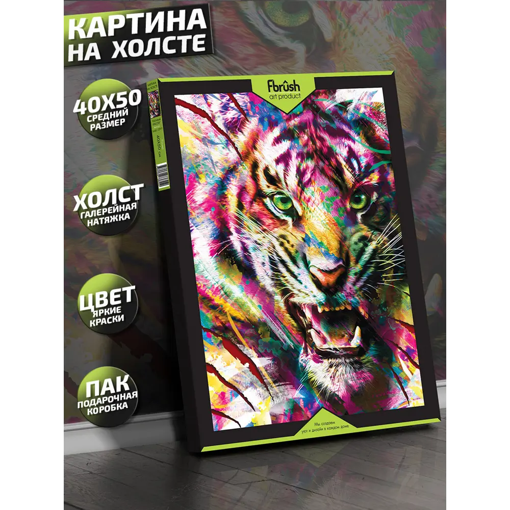 Фото 4 Картина на холсте Тигриная красота 40x50 см