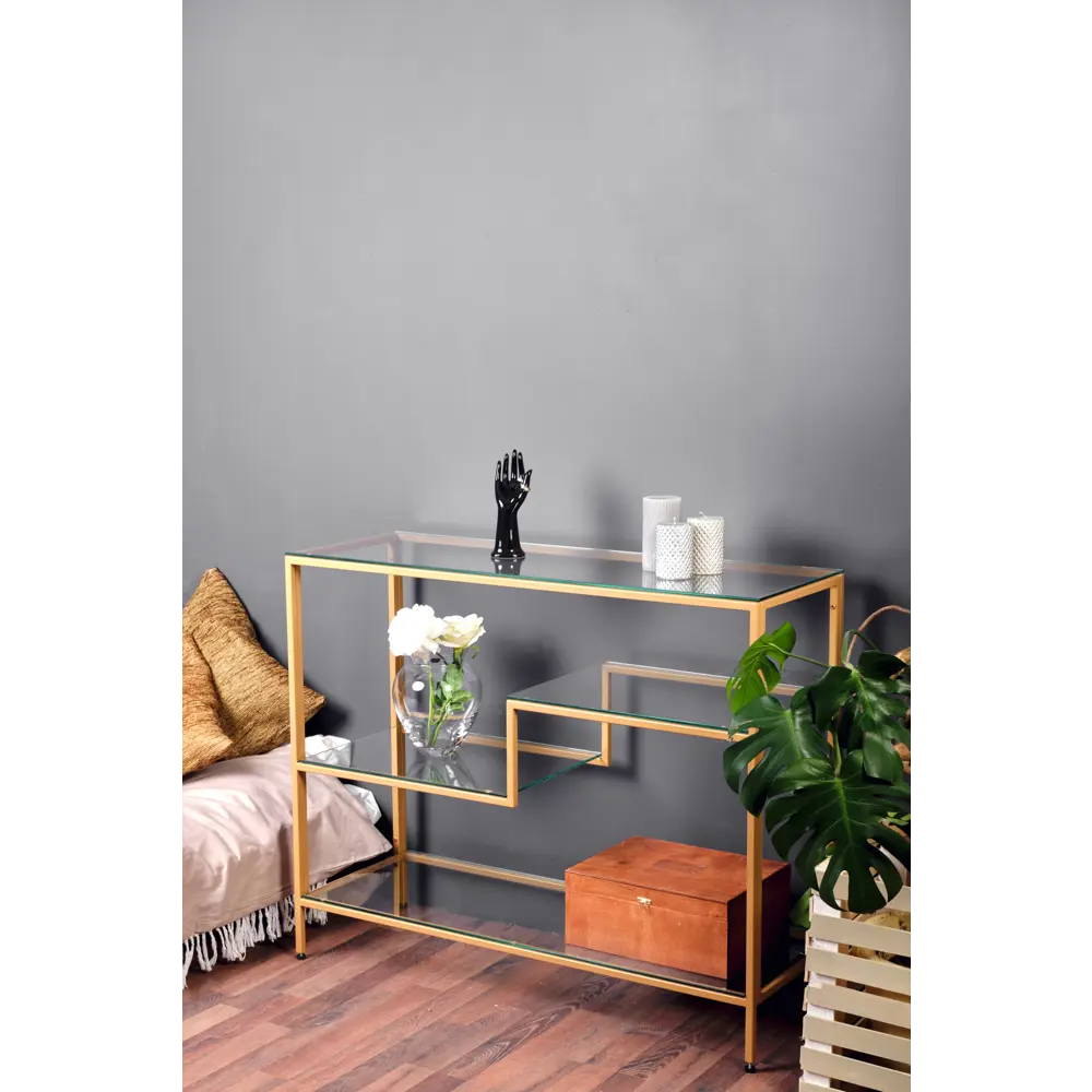 Фото 2 Консоль напольная Allconsoles 1011-CG clear 100x80x35 см сталь цвет золотой Фото 2 Консоль напольная Allconsoles 1011-CG clear 100x80x35 см сталь цвет золотой