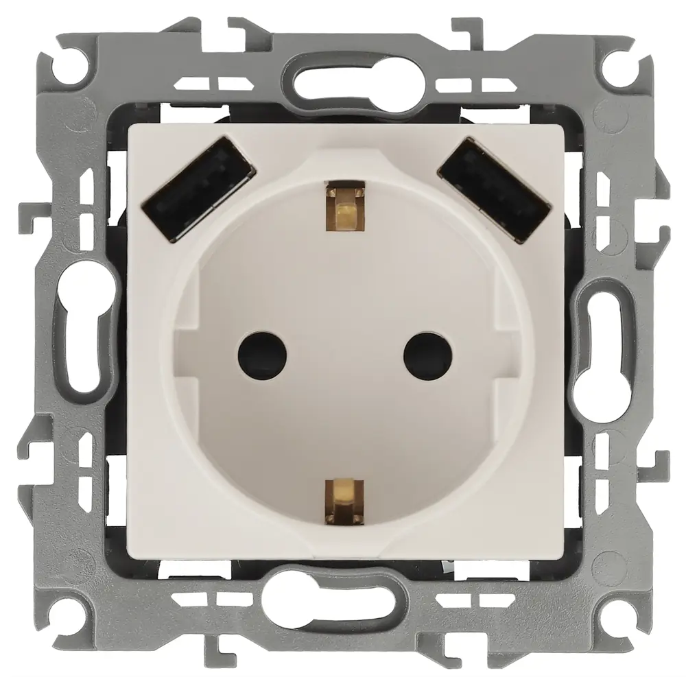 Фото Розетка USB встраиваемая Эра 12 Б0047868 с заземлением цвет слоновая кость