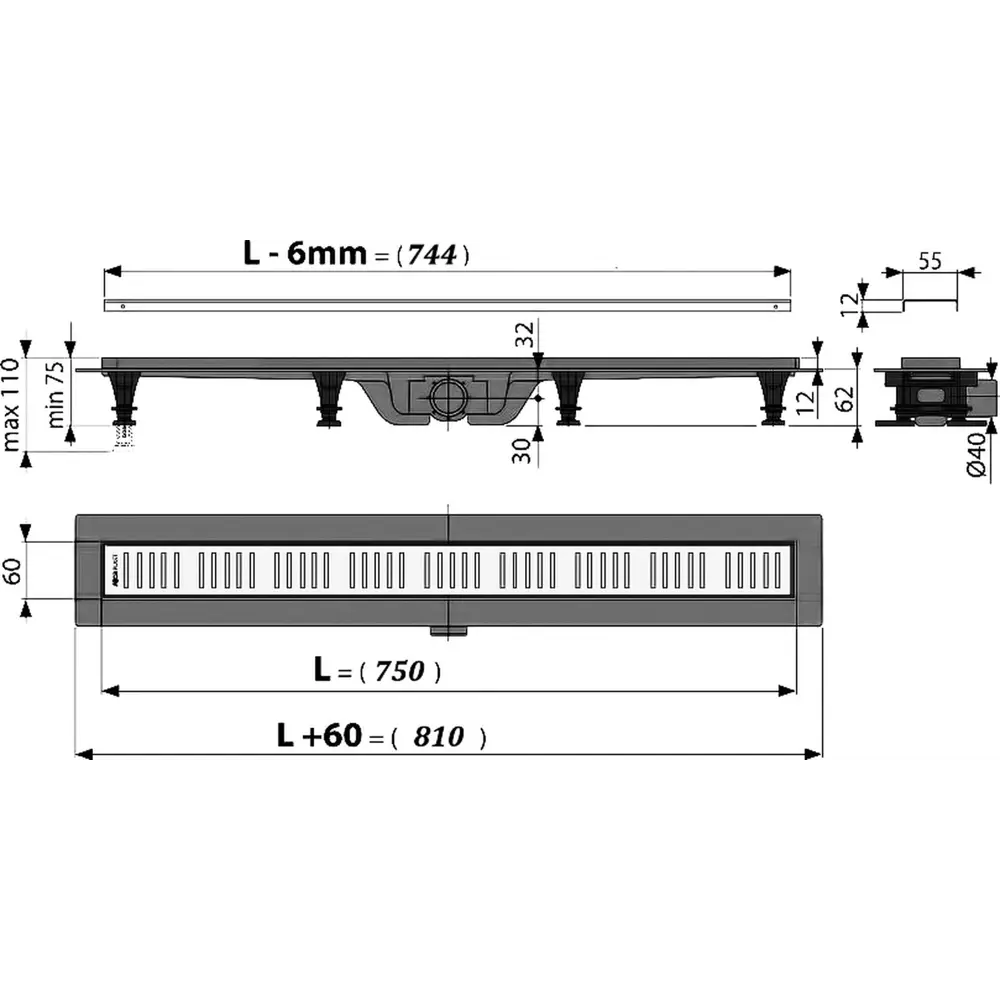 Фото 4 Трап для душа Alcaplast APZ10 Simple 750 мокрый затвор 120x810 мм полипропилен Фото 4 Трап для душа Alcaplast APZ10 Simple 750 мокрый затвор 120x810 мм полипропилен