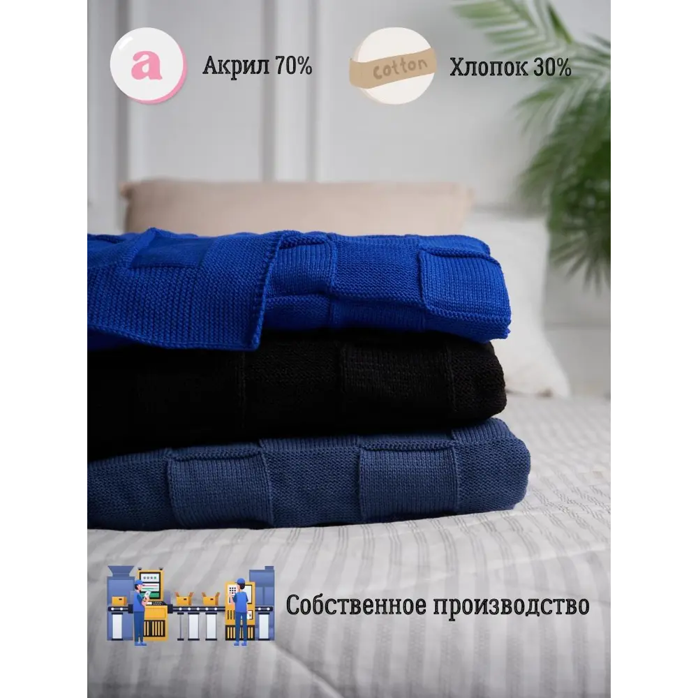 Фото 2 Плед-покрывало вязаный Almaforhome Royal Dream RD/василек, 90x160 см, трикотаж, цвет синий Фото 2 Плед-покрывало вязаный Almaforhome Royal Dream RD/василек, 90x160 см, трикотаж, цвет синий