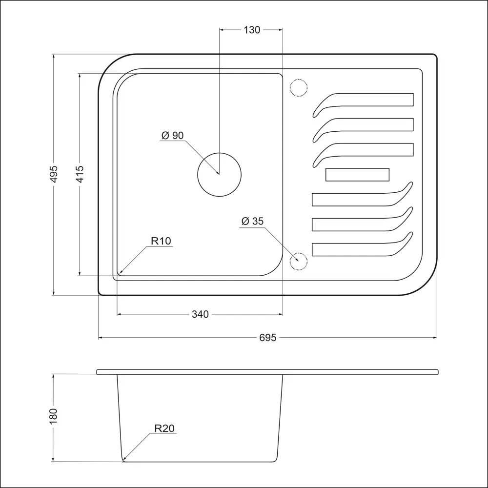 Фото Врезная мойка Emar Quartz 69.5x34x18 см кварц цвет антрацит