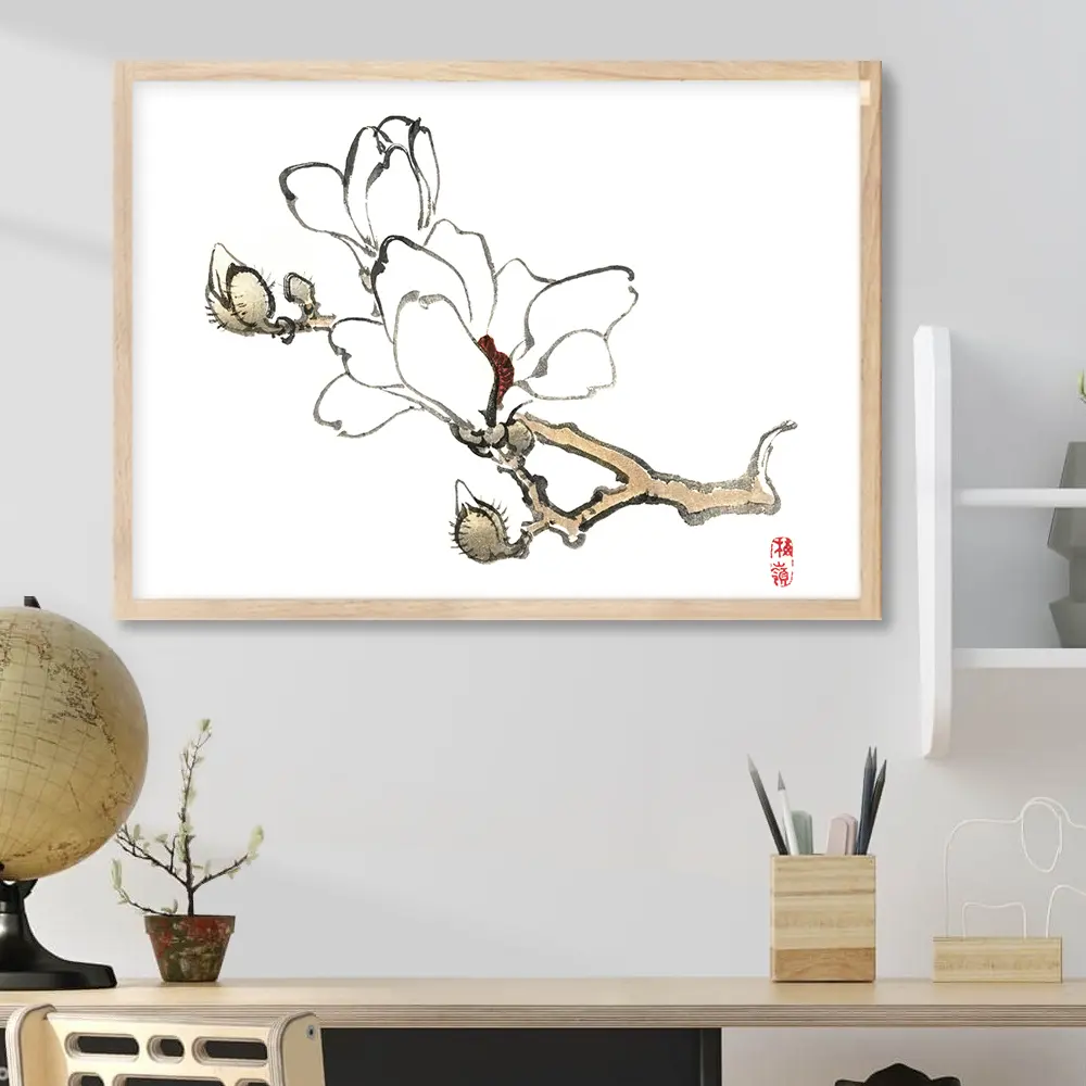 Фото Постер 28 картин Ветка магнолии китайская живопись 70x50 см без рамы Фото Постер 28 картин Ветка магнолии китайская живопись 70x50 см без рамы