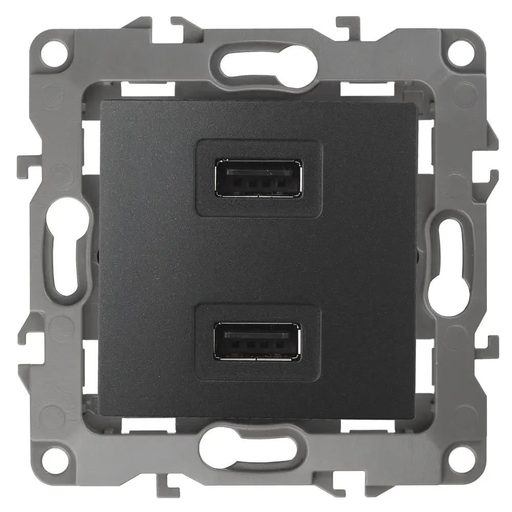 Фото Розетка USB ЭРА 12-4110-05 230В/5В-2100мА IP20 цвет антрацит Фото Розетка USB ЭРА 12-4110-05 230В/5В-2100мА IP20 цвет антрацит